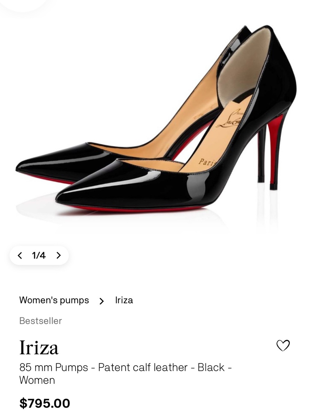 Christian Louboutin Black Patent Pointed-Toe Pumps with Red Sole size 38